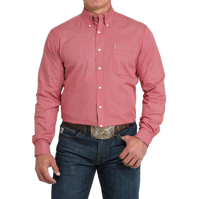Men's Red Small Circle Print Modern Fit Shirt