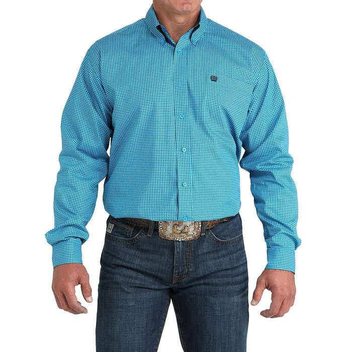 Men's Long Sleeve Blue Print Shirt