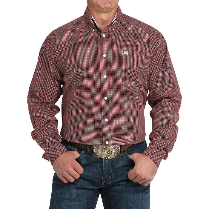 Men's Red Allover Small Print Shirt