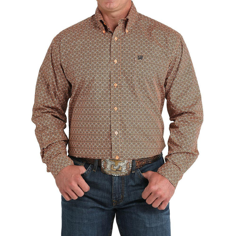 Men's Long Sleeve Copper Tan Print Shirt