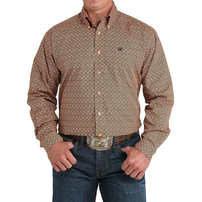 Men's Long Sleeve Copper Tan Print Shirt