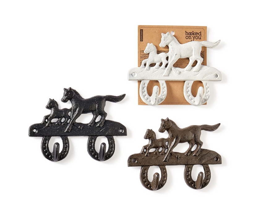 Cast Iron Horse Wall Hooks -White