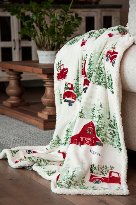 Christmas Barn/Truck Sherpa Throw