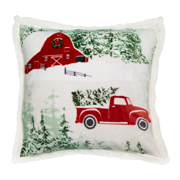 Christmas Barn/Truck Sherpa Pillow