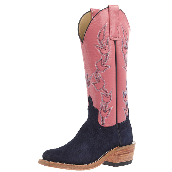 Women's Ride Ready Navy Carpincho Vamp 13In Salmon Kidskin Top Boot