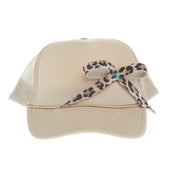 Leopard Bow Cream Foam Cap