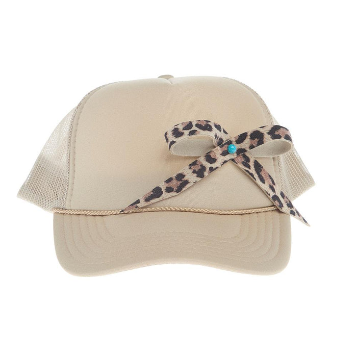 Leopard Bow Cream Foam Cap