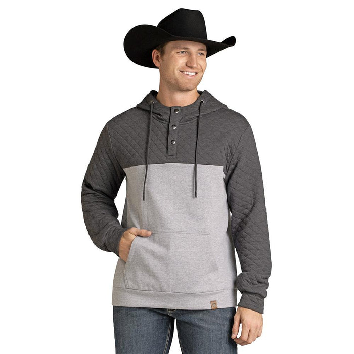 Men's Grey Quilted Henley Hoodie