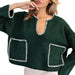 Women's Hunter Grn Whipstitch Long Sleeve Sweater