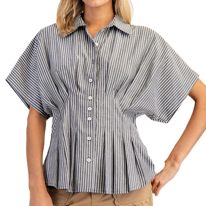 Women's Black Striped Button Blouse