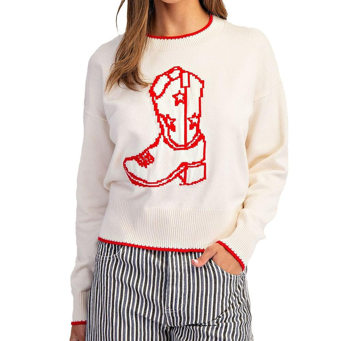 Women's Bone Cowgirl Boots Embroidered Sweater