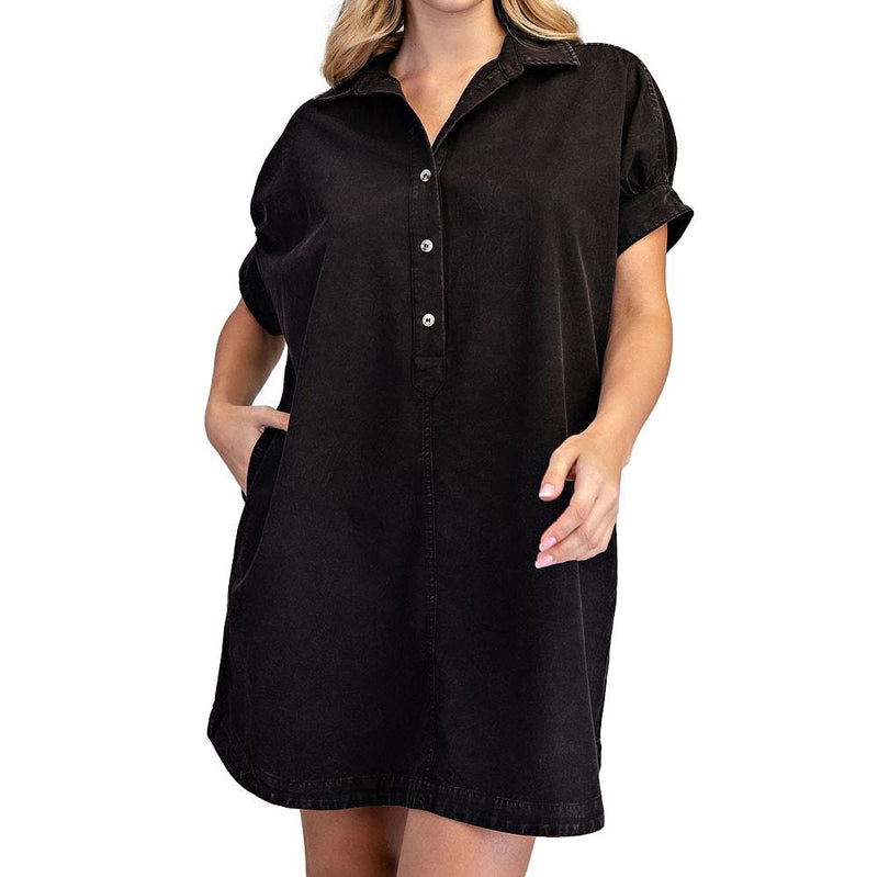 Ee Some Women's Ash Black Mini Shirt Dress, M