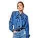 Women's Dark Wash Tie Neck Denim Top