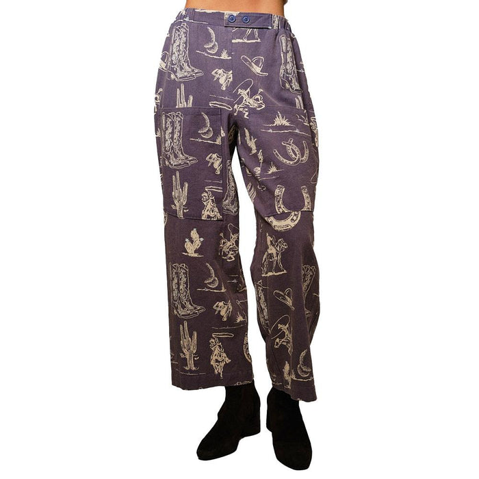 Women's Navy Western Motif Pants
