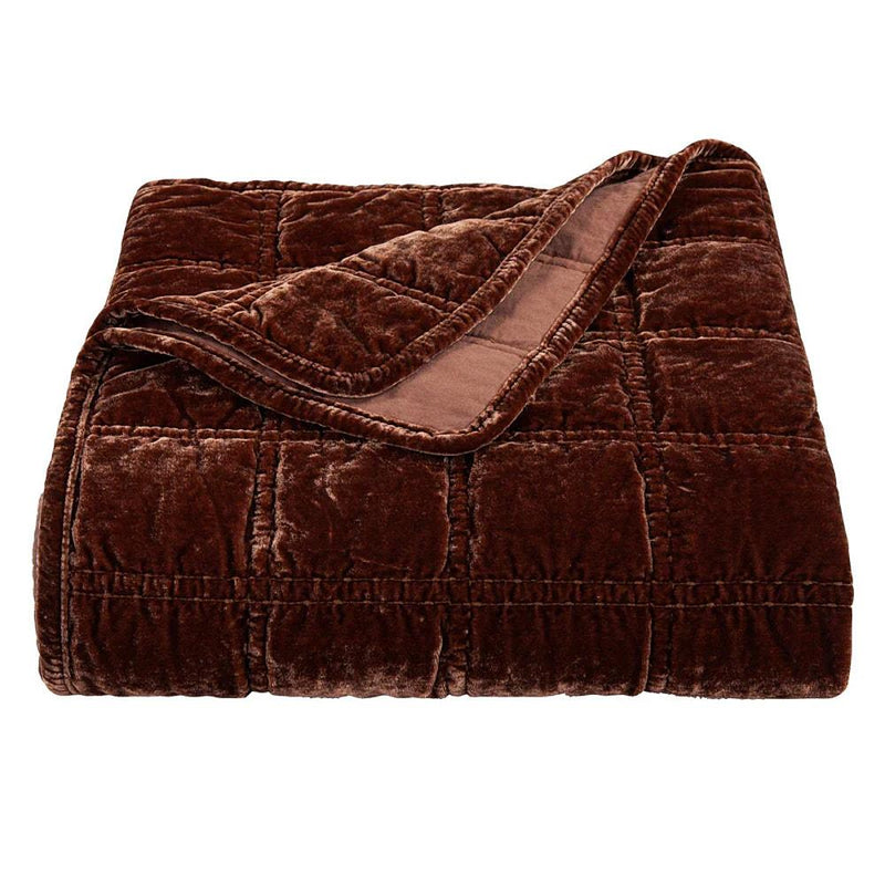 Stella Faux Silk Velvet Copper Brown Throw