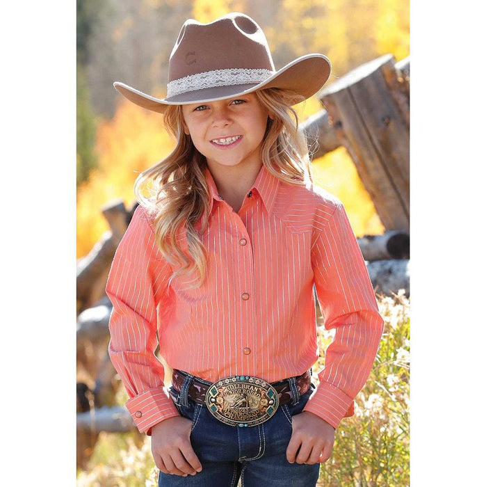 Girl's Coral Stripe Button Shirt