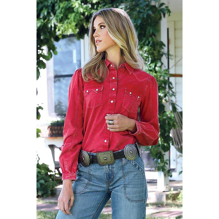 Women's Red Pearl Snap Shirt