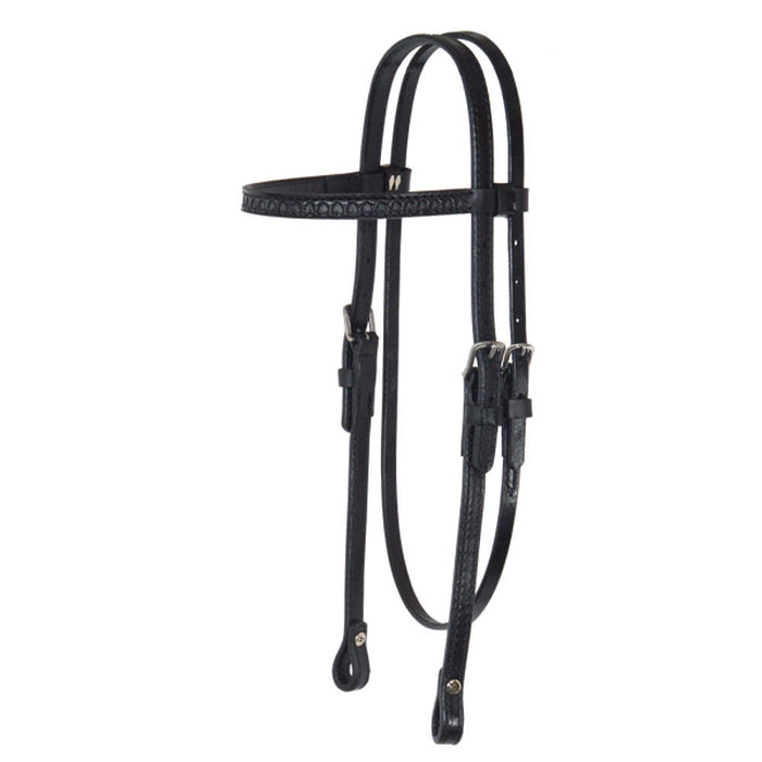 Black Shell Tooled Browband Headstall