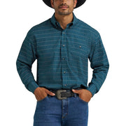 Men's Blue Printed Classic Long Sleeve Shirt