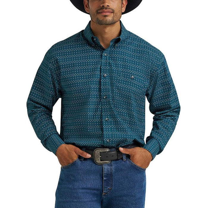 Men's Blue Printed Classic Long Sleeve Shirt
