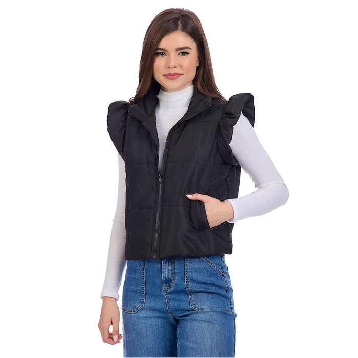 Women's Lile Black Ruffle Quilted Vest