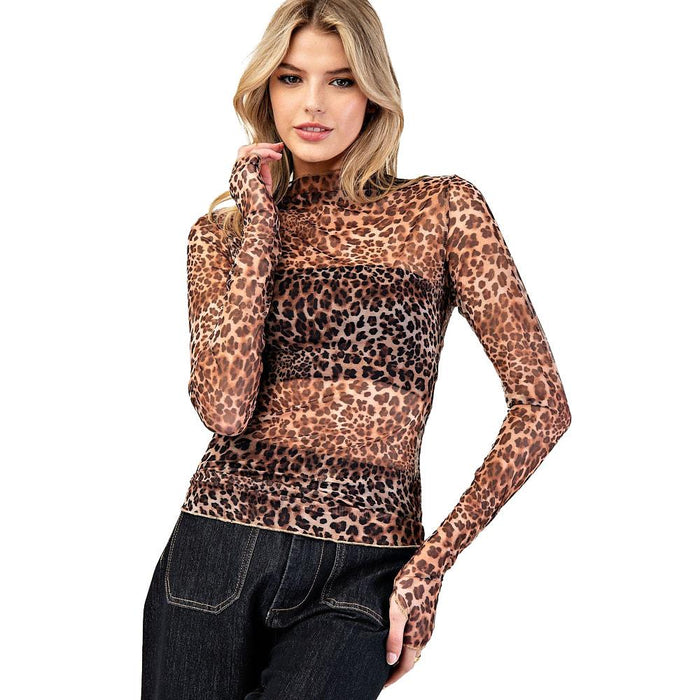 Women's Coco Brown Sheer Leopard Print Top