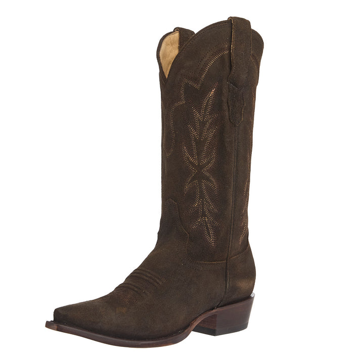 Women's Olive Suede Vamp 13In Olive Suede Embroidered Top Boot