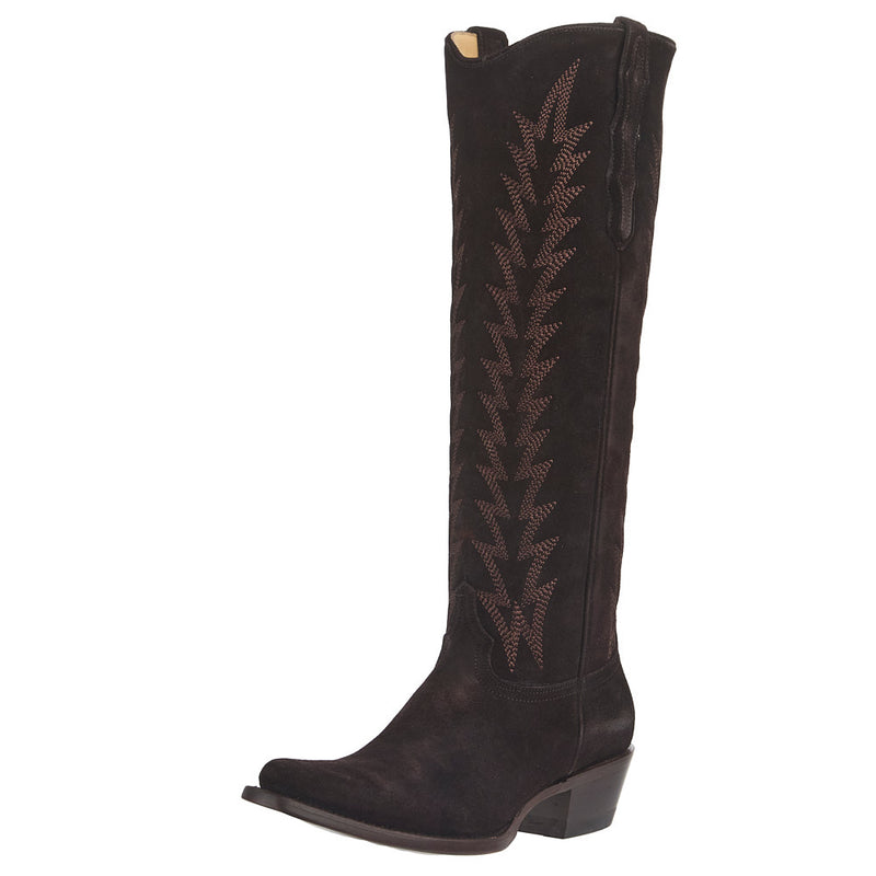 Women's Brown Suede Vamp 18In Brown Suede Embroidered Top Boot