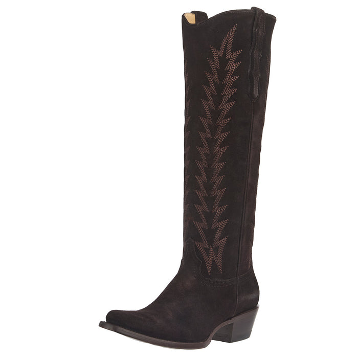 Women's Brown Suede Vamp 18In Brown Suede Embroidered Top Boot
