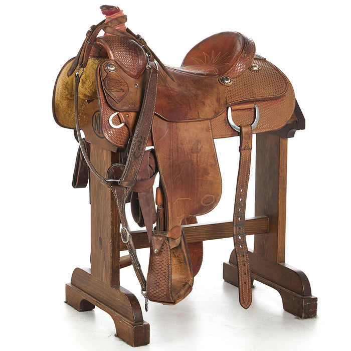 Used 16in Basket Stamp Team Roping Saddle