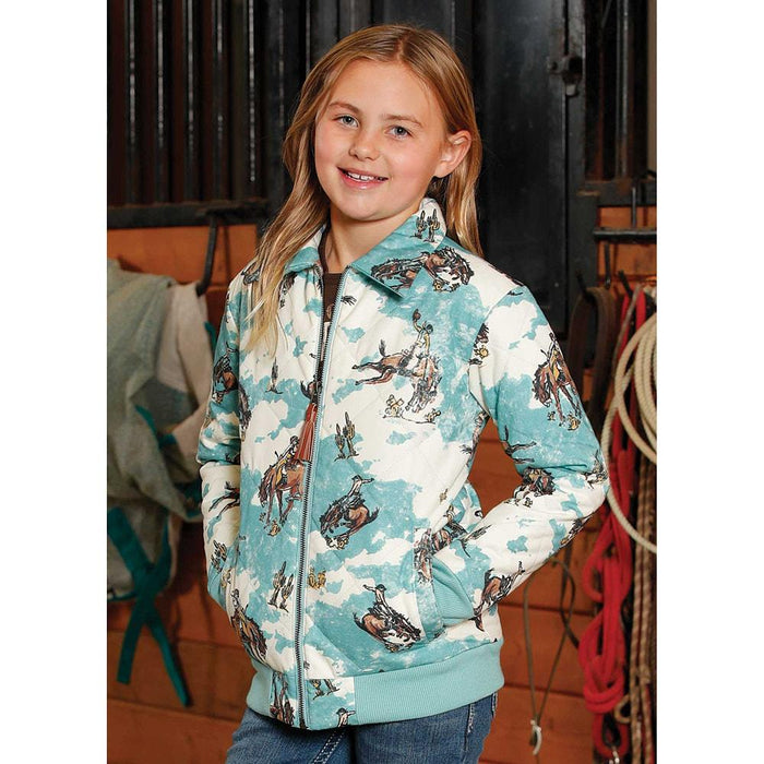 Girl's Bucking Horse Print Quilted Bomber Jacket