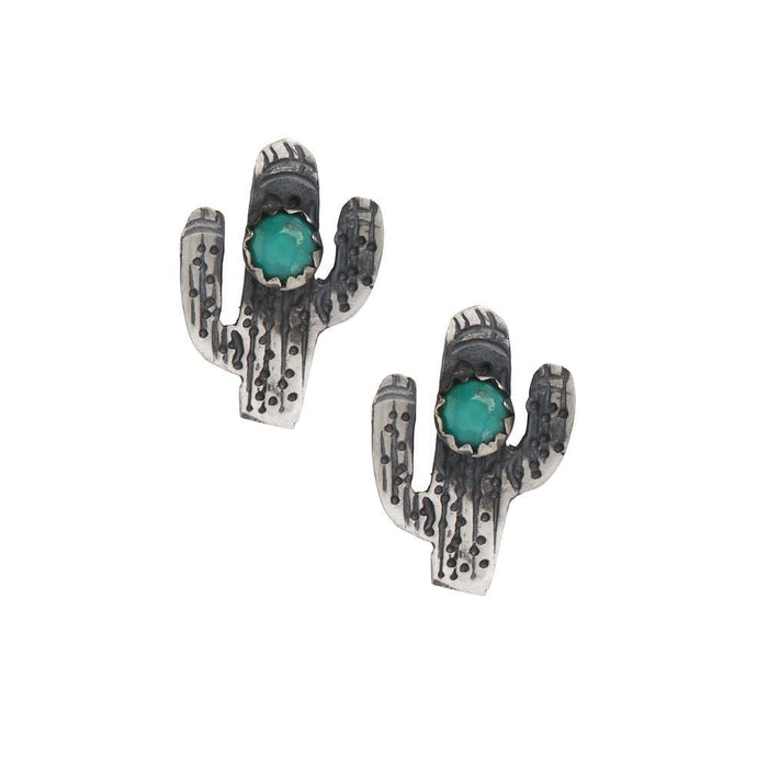 Sterling Silver Cactus with Turquoise Stud Earrings