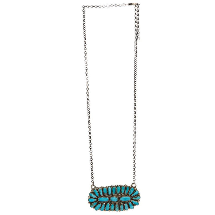 Sterling Silver Ov Pendant Turquoise Stone Necklace