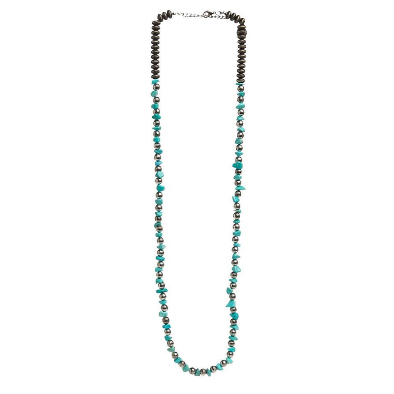 Melon Bead & Turquoise Chunk Necklace