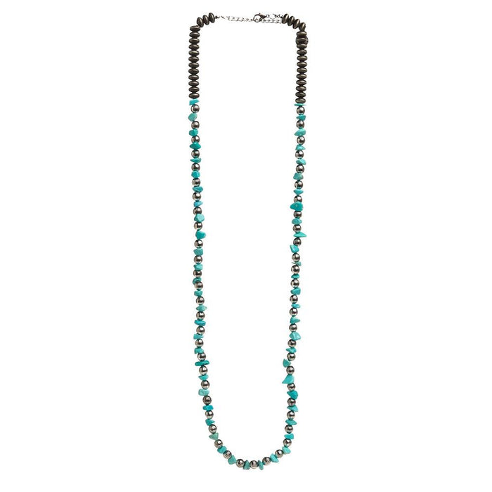 Melon Bead & Turquoise Chunk Necklace