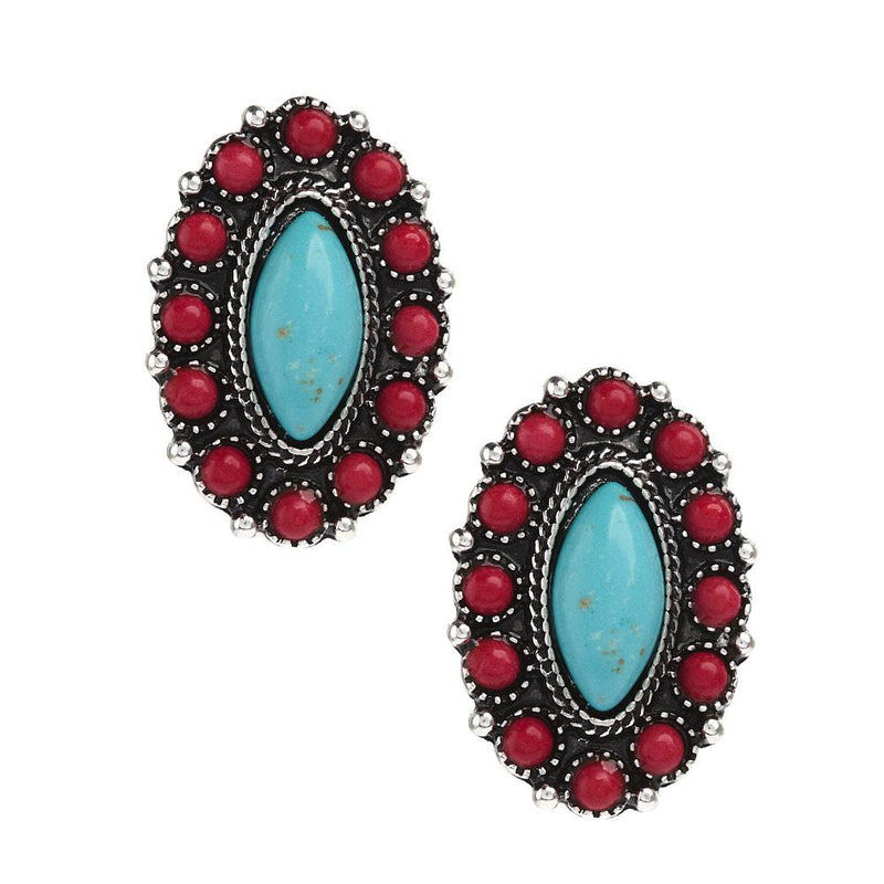 Turquoise & Red Post Earrings