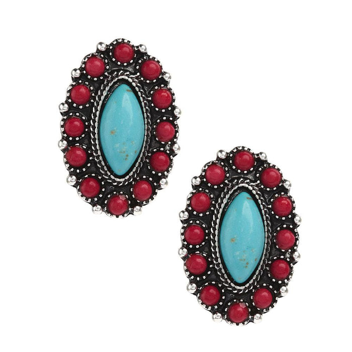 Turquoise & Red Post Earrings