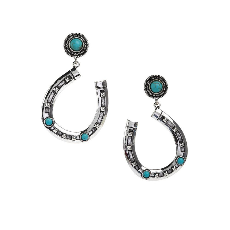 Horseshoe with Turquoise Detail Stud Earrings