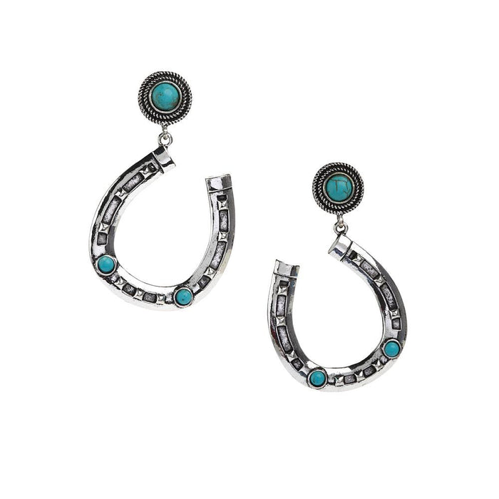 Horseshoe with Turquoise Detail Stud Earrings