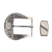 Blue Iron Floral 1.5in Buckle and Keeper