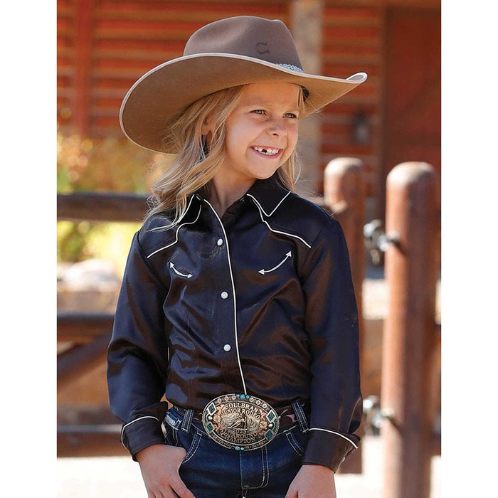Girl's Brown Satin Pearl Snap Shirt