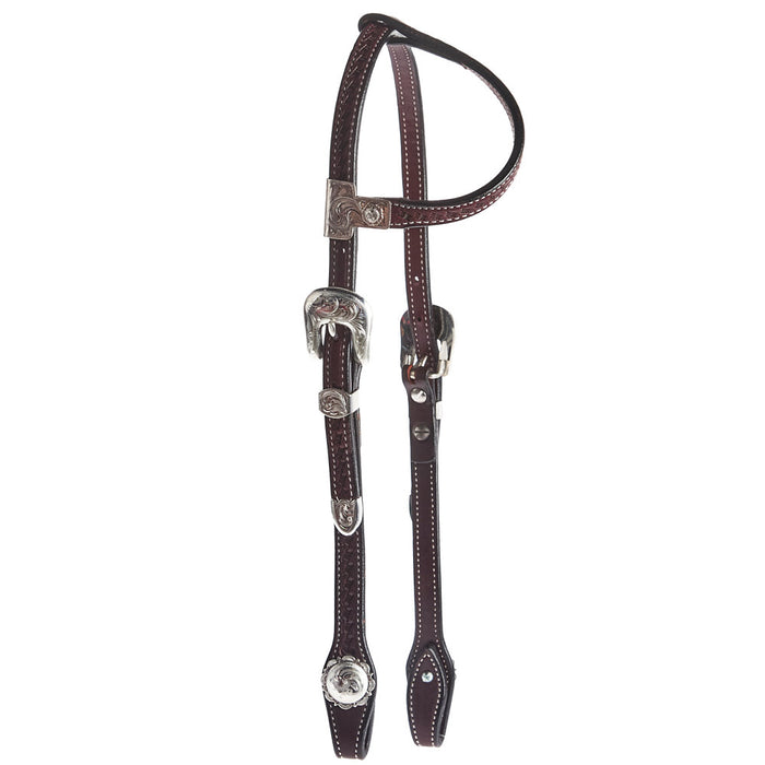Silver Engraved Single Ear Basket Stamp Show Headstall