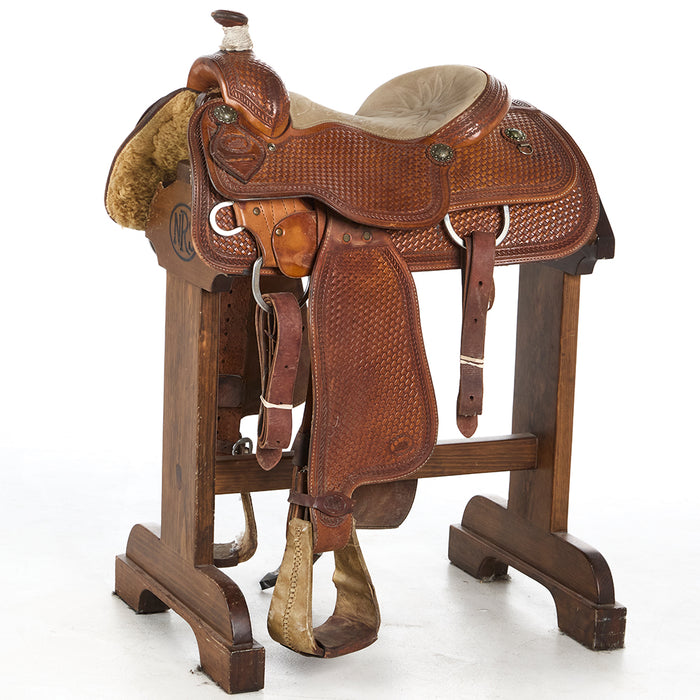 Used 15in Basket Stamped Calf Roping Saddle
