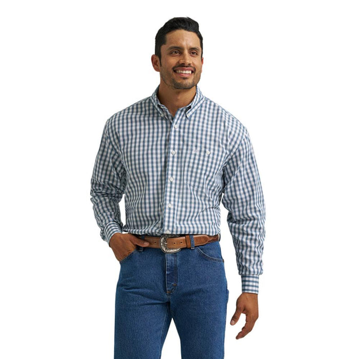 Men's Blue Classic Long Sleeve Plaid Shirt