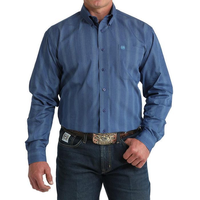 Men's Royal Blue Print Long Sleeve Button Shirt