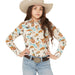 Girl's Cream Print Western Pearl Snap Long Sleeve