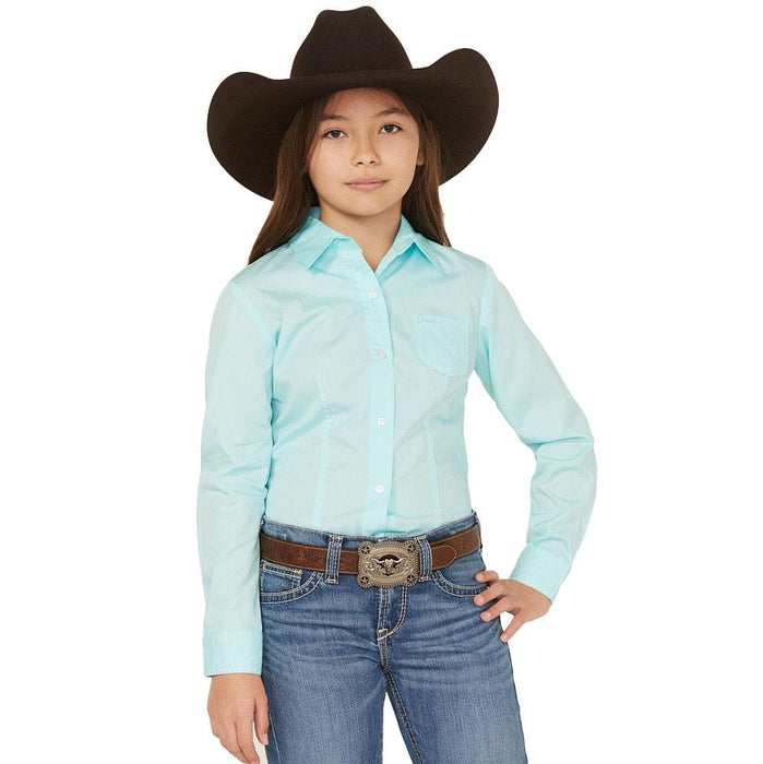 Girl's Solid Turquoise Long Sleeve Shirt