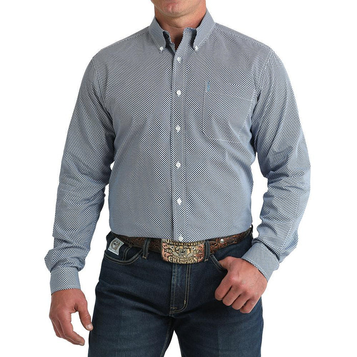 Men's Modern Fit Blue Print Shirt