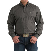 Men's Brown Square Print Long Sleeve Button Shirt