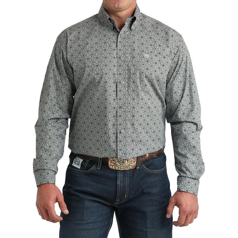 Men's Grey Circle Print Long Sleeve Button Shirt